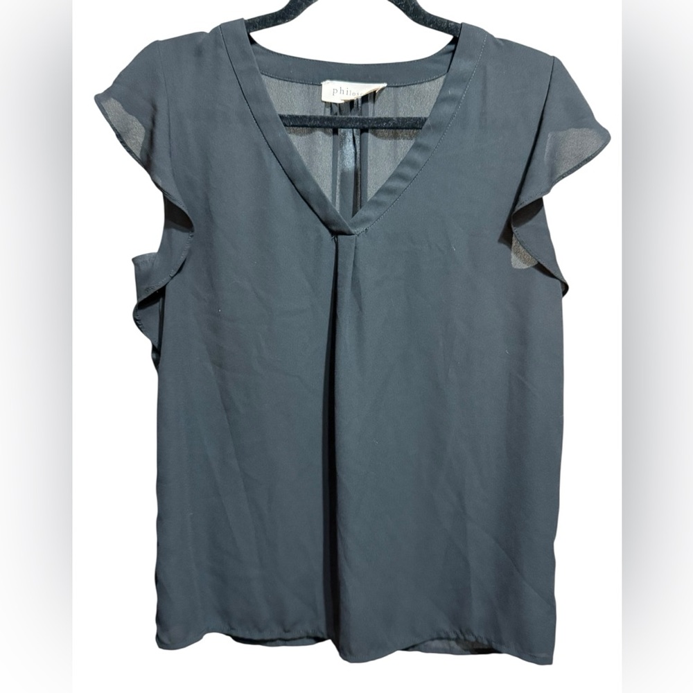 Philosophy Women’s Black‎ Flutter Sleeve Top Sz S